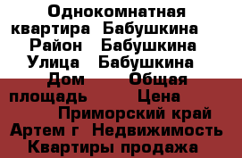 Однокомнатная квартира, Бабушкина 8. › Район ­ Бабушкина › Улица ­ Бабушкина › Дом ­ 8 › Общая площадь ­ 33 › Цена ­ 1 850 000 - Приморский край, Артем г. Недвижимость » Квартиры продажа   